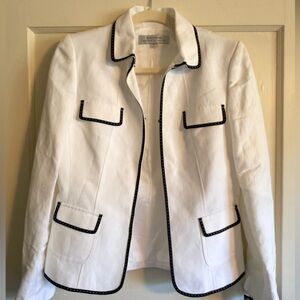 Tahari White & Black Piping Tailored Linen Blazer - NWT Size 4